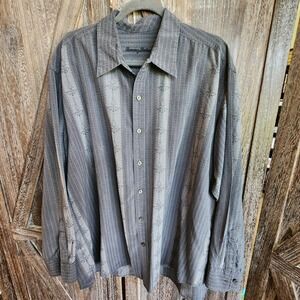 Tommy Bahama Shirt Men's XXL Silk Blend Long Sleeve Button Front Shirt Gray‎